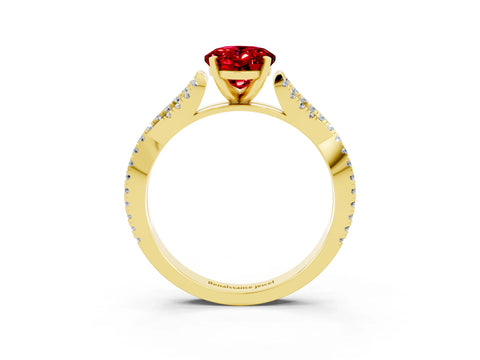 Yellow gold Oval Cut Ruby Solitaire Engagement Ring with Twisted Pavé Band and Four-Prong Setting_3