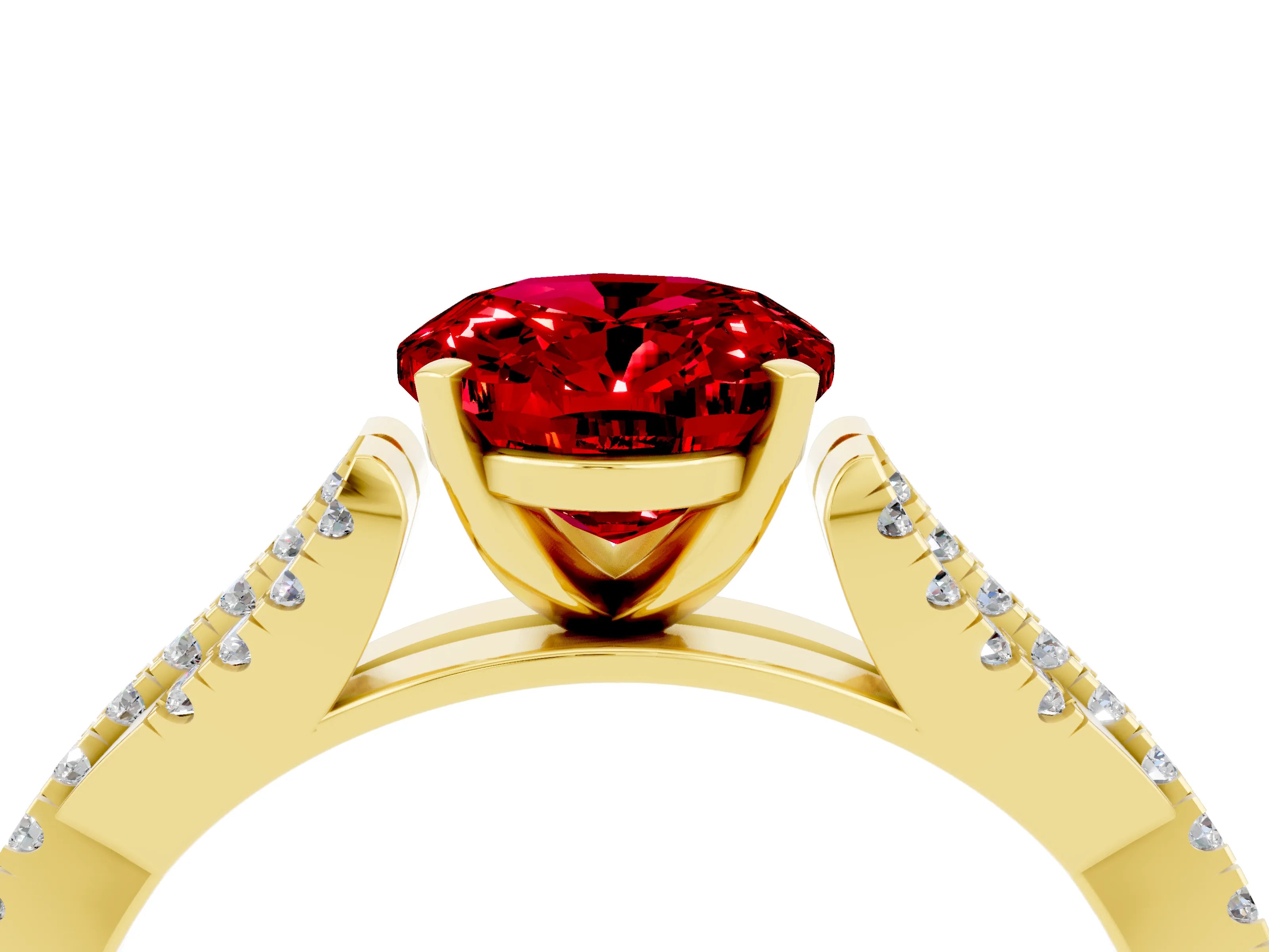 Yellow gold Oval Cut Ruby Solitaire Engagement Ring with Twisted Pavé Band and Four-Prong Setting_4