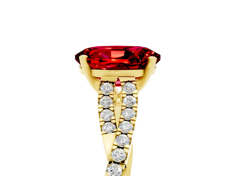 Yellow gold Oval Cut Ruby Solitaire Engagement Ring with Twisted Pavé Band and Four-Prong Setting_5