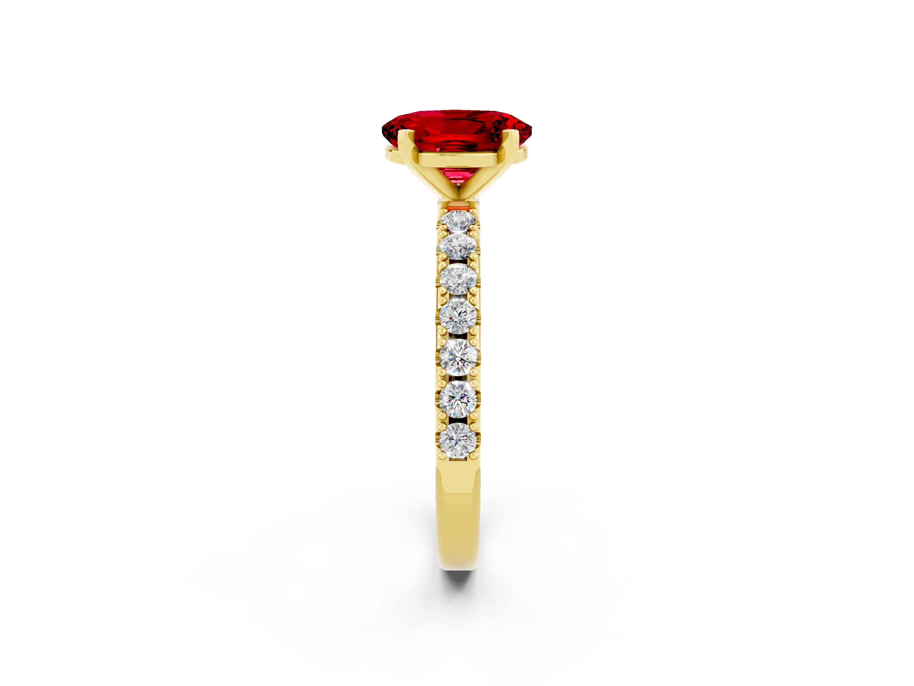 Yellow gold Oval Cut Ruby Solitaire Pavé Band with Four-Prong Setting_2