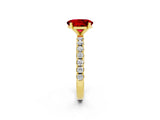 Yellow gold Oval Cut Ruby Solitaire Pavé Band with Four-Prong Setting_2