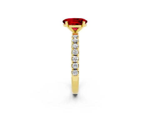 Yellow gold Oval Cut Ruby Solitaire Pavé Band with Four-Prong Setting_2