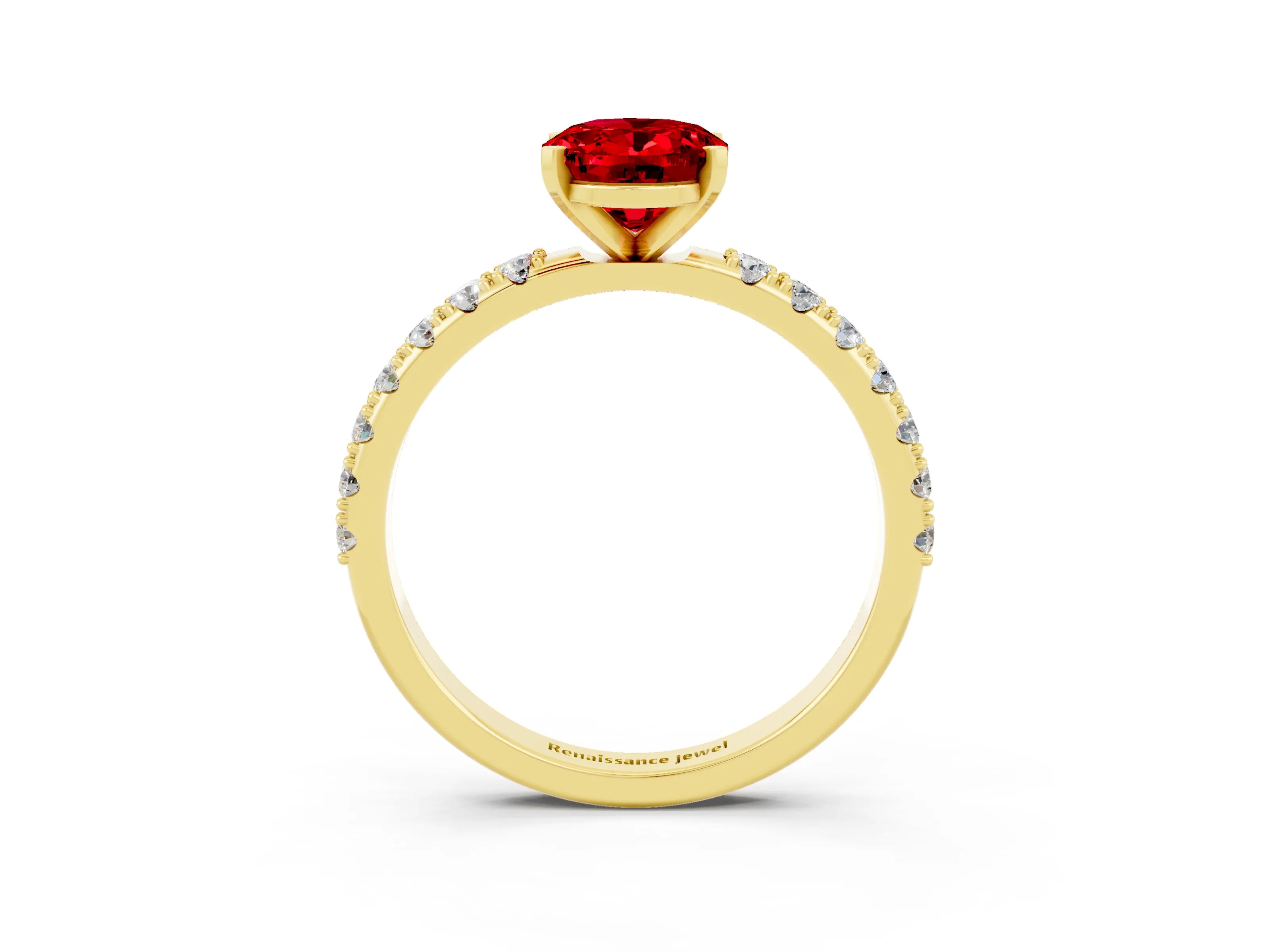 Yellow gold Oval Cut Ruby Solitaire Pavé Band with Four-Prong Setting_3