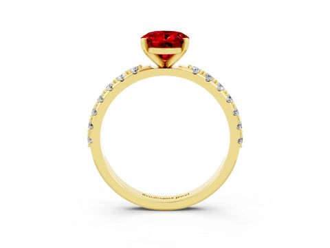Yellow gold Oval Cut Ruby Solitaire Pavé Band with Four-Prong Setting_3