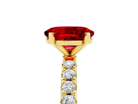 Yellow gold Oval Cut Ruby Solitaire Pavé Band with Four-Prong Setting_5