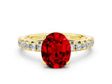 Yellow gold Oval Cut Ruby Solitaire Pavé Engagement Ring with Round Band and Prong Setting_12