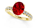 Yellow gold Oval Cut Ruby Solitaire Pavé Engagement Ring with Round Band and Prong Setting_13