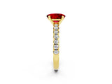 Yellow gold Oval Cut Ruby Solitaire Pavé Engagement Ring with Round Band and Prong Setting_14