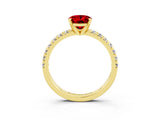 Yellow gold Oval Cut Ruby Solitaire Pavé Engagement Ring with Round Band and Prong Setting_15