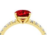 Yellow gold Oval Cut Ruby Solitaire Pavé Engagement Ring with Round Band and Prong Setting_16