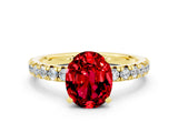 Yellow gold Oval Cut Ruby Solitaire Pavé Engagement Ring with Round Band and Prong Setting_66