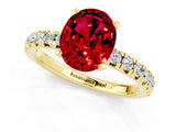 Yellow gold Oval Cut Ruby Solitaire Pavé Engagement Ring with Round Band and Prong Setting_67