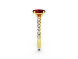 Yellow gold Oval Cut Ruby Solitaire Pavé Engagement Ring with Round Band and Prong Setting_68