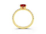 Yellow gold Oval Cut Ruby Solitaire Pavé Engagement Ring with Round Band and Prong Setting_69