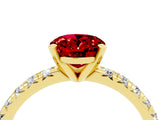 Yellow gold Oval Cut Ruby Solitaire Pavé Engagement Ring with Round Band and Prong Setting_70