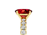Yellow gold Oval Cut Ruby Solitaire Pavé Engagement Ring with Round Band and Prong Setting_71