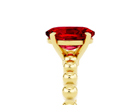 Yellow gold Oval Cut Ruby Solitaire Ring with Beaded Band and Prong Setting_5