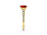 Yellow gold Oval Cut Ruby Solitaire Ring with Cathedral Setting and Pavé Band_2