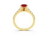 Yellow gold Oval Cut Ruby Solitaire Ring with Cathedral Setting and Pavé Band_3