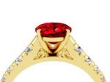 Yellow gold Oval Cut Ruby Solitaire Ring with Cathedral Setting and Pavé Band_4