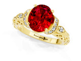 Yellow gold Oval Cut Ruby Solitaire Ring with Filigree Band and Four-Prong Setting_37