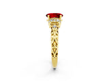 Yellow gold Oval Cut Ruby Solitaire Ring with Filigree Band and Four-Prong Setting_38