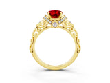 Yellow gold Oval Cut Ruby Solitaire Ring with Filigree Band and Four-Prong Setting_39