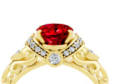 Yellow gold Oval Cut Ruby Solitaire Ring with Filigree Band and Four-Prong Setting_40
