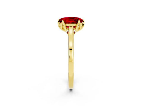 Yellow gold Oval Cut Ruby Solitaire Ring with Flower Prong Setting and Classic Band_26