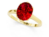 Yellow gold Oval Cut Ruby Solitaire Ring with Flower Prong Setting and Classic Band_37