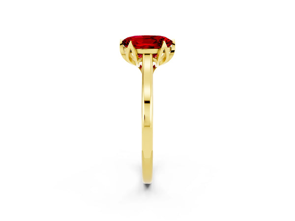 Yellow Gold Oval Lab-Grown Ruby Floral Solitaire Engagement Ring with Plain Band