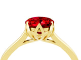 Yellow gold Oval Cut Ruby Solitaire Ring with Flower Prong Setting and Classic Band_40