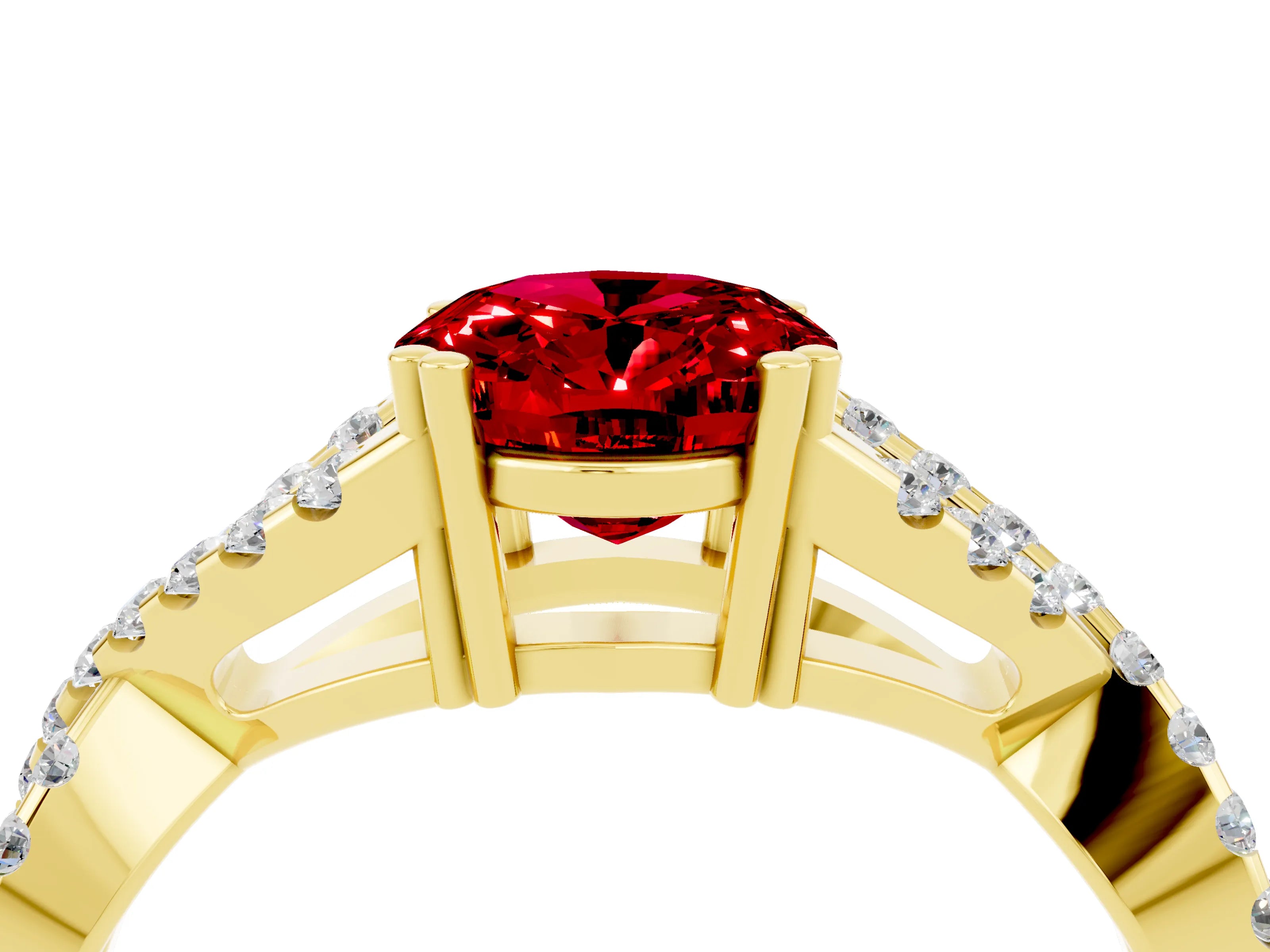 Yellow gold Oval Cut Ruby Solitaire Ring with Four-Prong Setting and Twisted Pavé Band_4
