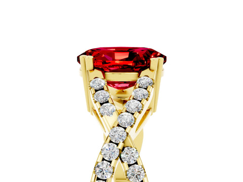 Yellow gold Oval Cut Ruby Solitaire Ring with Four-Prong Setting and Twisted Pavé Band_5