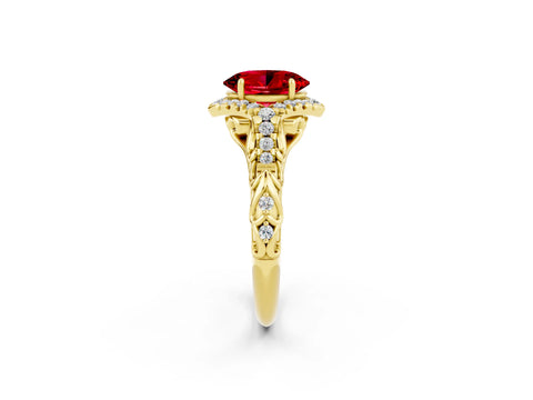 Yellow gold Oval Cut Ruby Solitaire Ring with Hidden Halo and Pavé Band_14