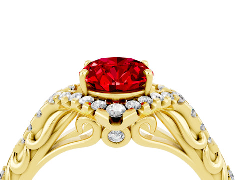 Yellow gold Oval Cut Ruby Solitaire Ring with Hidden Halo and Pavé Band_16