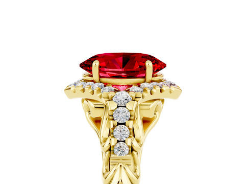 Yellow gold Oval Cut Ruby Solitaire Ring with Hidden Halo and Pavé Band_17