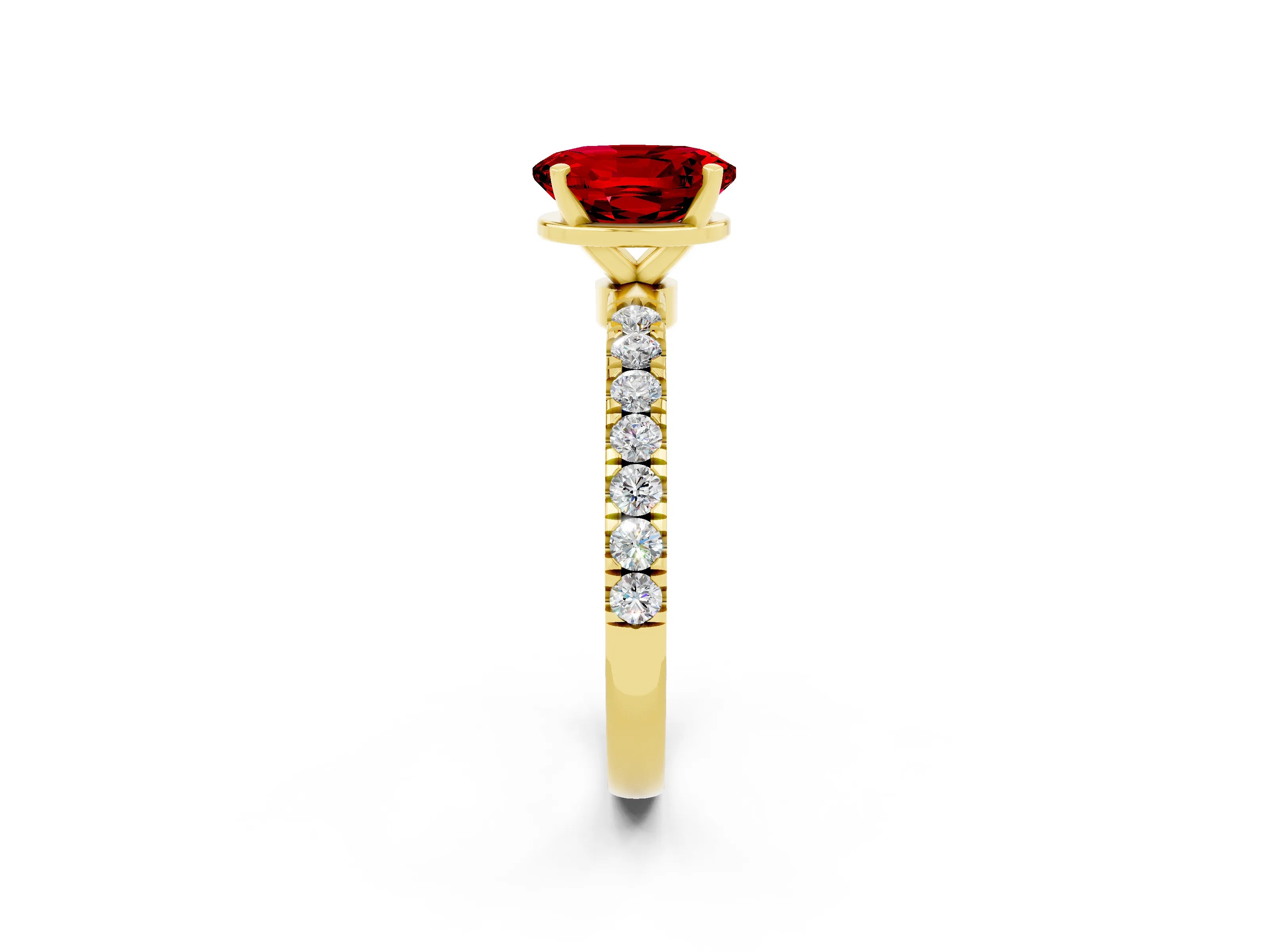 Yellow gold Oval Cut Ruby Solitaire Ring with Pavé Accents and Four-Prong Setting_2