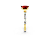 Yellow gold Oval Cut Ruby Solitaire Ring with Pavé Accents and Four-Prong Setting_2