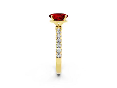 Yellow gold Oval Cut Ruby Solitaire Ring with Pavé Accents and Four-Prong Setting_2