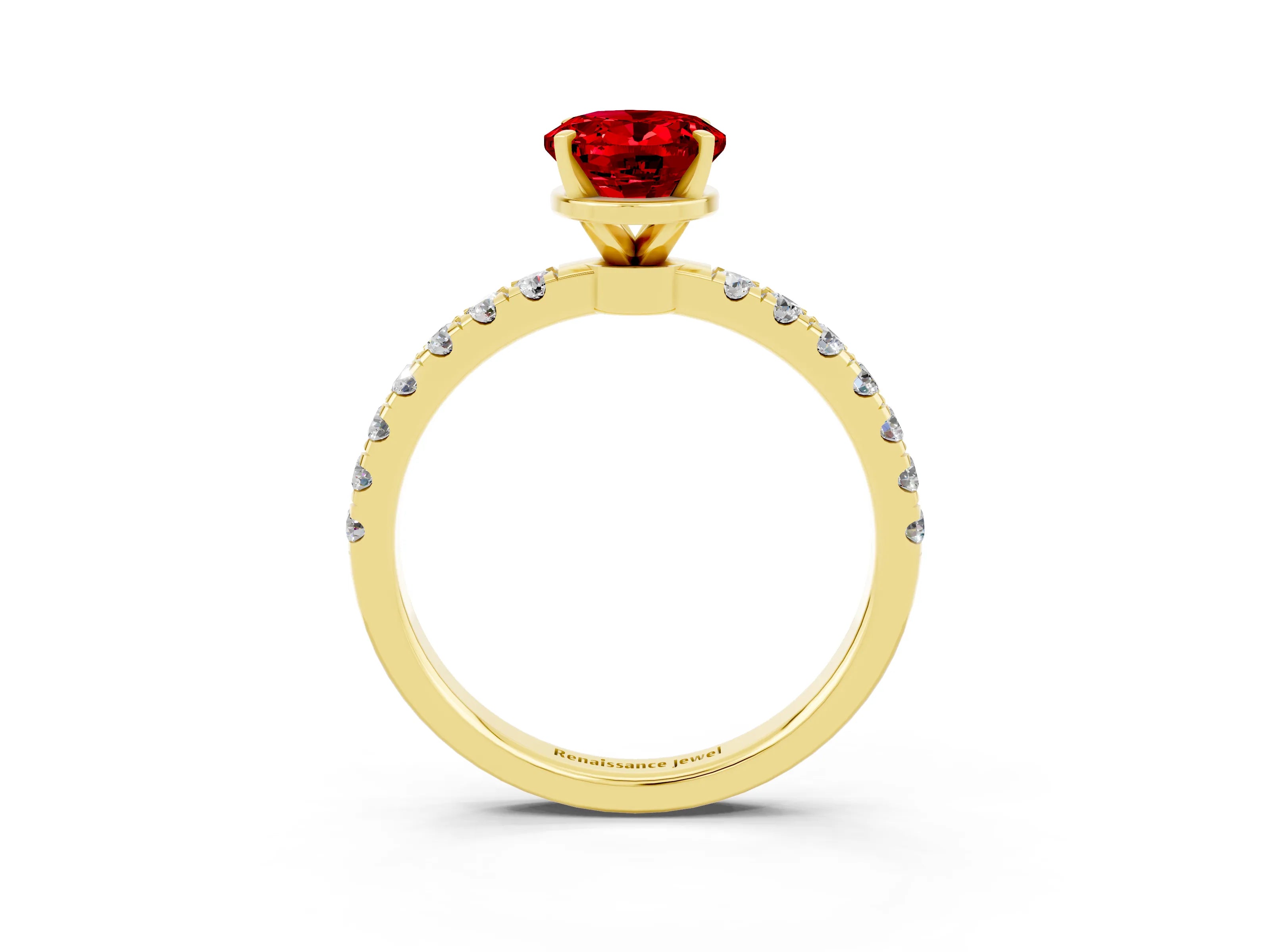 Yellow gold Oval Cut Ruby Solitaire Ring with Pavé Accents and Four-Prong Setting_3