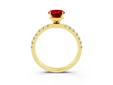 Yellow gold Oval Cut Ruby Solitaire Ring with Pavé Accents and Four-Prong Setting_3