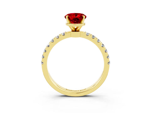 Yellow gold Oval Cut Ruby Solitaire Ring with Pavé Accents and Four-Prong Setting_3