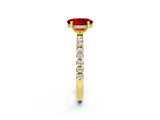 Yellow gold Oval Cut Ruby Solitaire Ring with Pavé Band and Four-Prong Setting_26