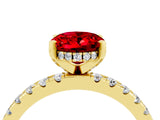 Yellow gold Oval Cut Ruby Solitaire Ring with Pavé Band and Four-Prong Setting_28