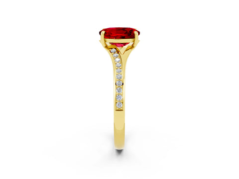 Yellow gold Oval Cut Ruby Solitaire Ring with Pavé Band and Prong Setting_14