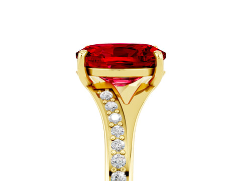 Yellow gold Oval Cut Ruby Solitaire Ring with Pavé Band and Prong Setting_17