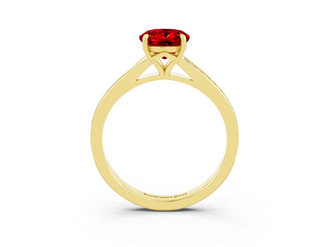 Yellow gold Oval Cut Ruby Solitaire Ring with Pavé Band and Prong Setting_3