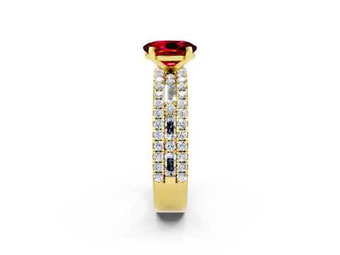 Yellow gold Oval Cut Ruby Solitaire Ring with Pavé and Channel Set Band_2
