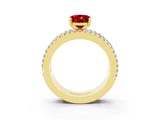 Yellow gold Oval Cut Ruby Solitaire Ring with Pavé and Channel Set Band_3